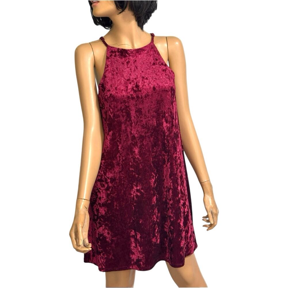 Burgundy Crushed Velvet Cami Slip Mini Dress S Party Y2k Whimsigoth